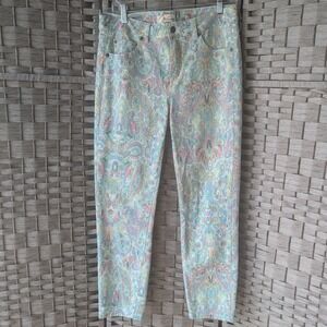 Miraclebody Jeans Pastel Paisley Print Slim Pants Sz 8 Soft Stretch Colorful